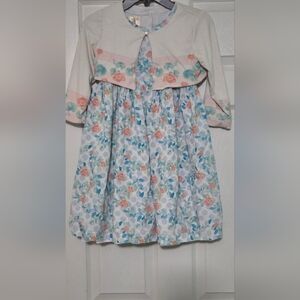 Laura Ashley London 6X Girl's Blue White  Floral Print  Dress& Bolero Jacket Set
